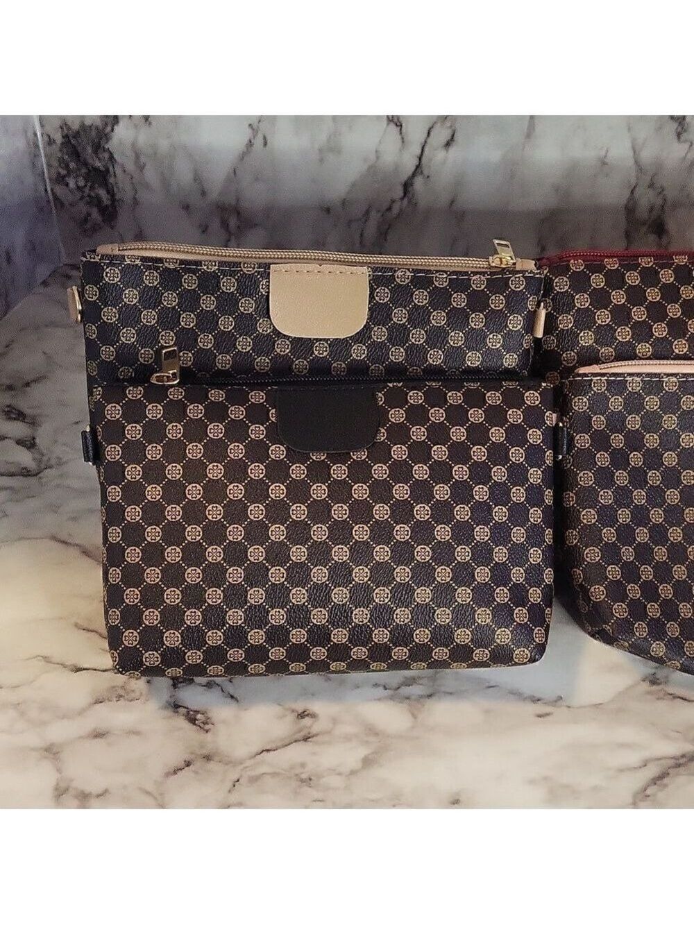 Mini Vegan Leather Print Monogram Square Zipper Crossbody - Picture 16 of 17